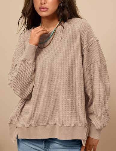 PRETTYGARDEN Oversized Sweatshirt for Women 2025 Fashion Crewneck Long Sleeve Pullover Waffle Knit Tops Fall Trendy Clothes