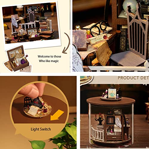 TOPBSFARNY DIY LED Lights Miniature Dollhouse Kit Street Shop Doll House Model Wooden Furniture for Valentine's Day Creative Gifts (Magic Hut) - Image 3