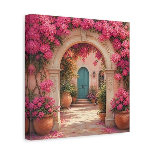 Tableau bougainvillier rose impressionnisme décoration salon moderne carrée
