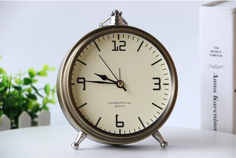 European Metal Table Clock | Living Room Bedroom Silent Retro Quartz Desktop Pendulum Clock (Size : 16cm/6.29in)