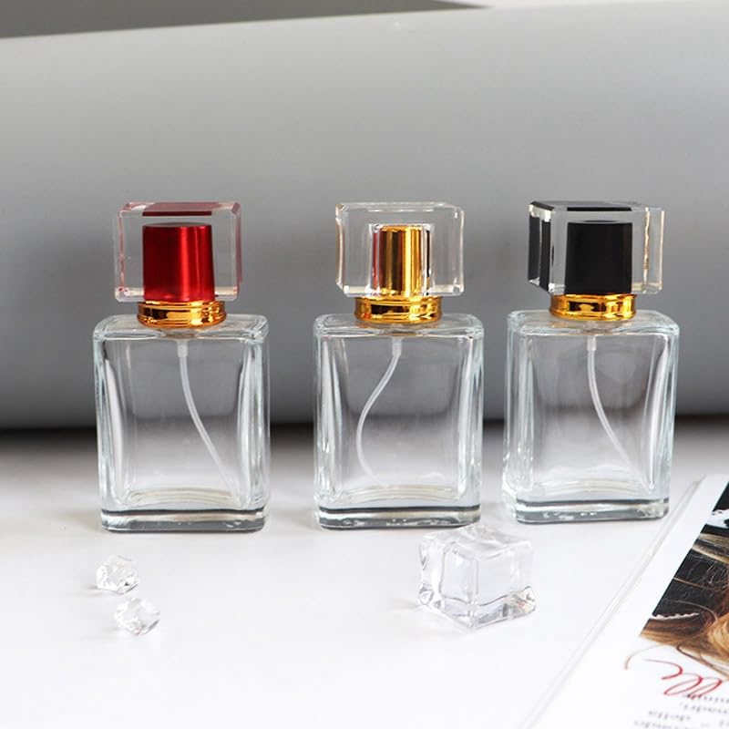 Kwadratowa szklana butelka na perfumy, 30 ml, 50 ml, do wielokrotnego napełniania, spiralny rozpylacz, pusty pojemnik na kosmetyki, grube dno (złoty, 96 sztuk, 50 ml)