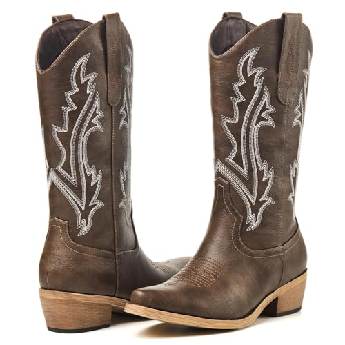 Image of Cowboy Boots for Women, Cowgirl Boots with Embroidered and Chunky Heel, Ideal for Daily Wear and Country Fashion