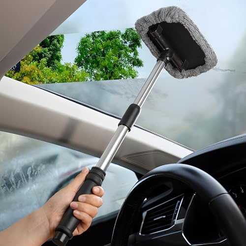 POLYTE - Extra lang Windschutzscheibenreiniger - drehbarer Kopf/ausziehbarer Aluminiumgriff - mit Mikrofaserbezügen