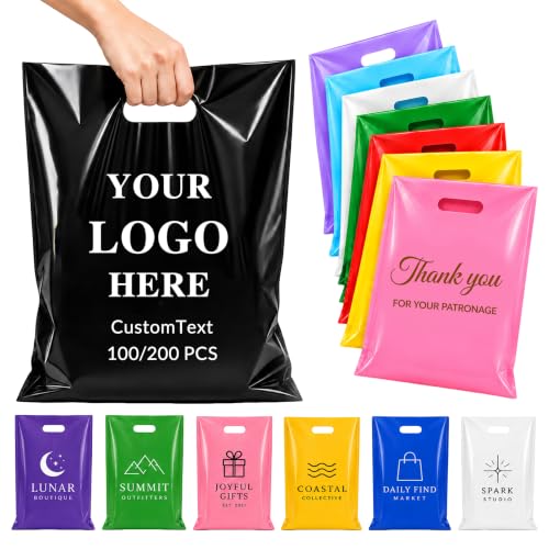 ZMM Custom Plastic Bags with Logo, 200 Pieces
