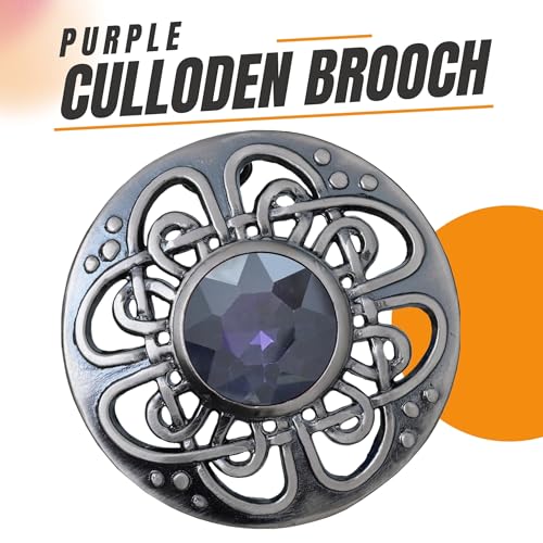 Image of Elegant Culloden Plaid Brooch - Scottish Kilt Fly Plaid Brooch Intricate Celtic Knot in Pewter with Gemstone 3-Inch Diameter - Ideal for Scottish Kilts & Formal Wear
