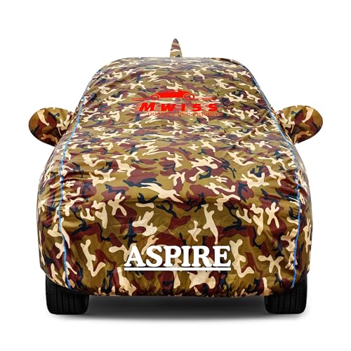 Image of MWISS Waterproof Car Cover for Ford Aspire | Dustproof, UV & Scratch Resistant Soft Cotton Lining | Triple Stitched, Mirror Pockets & Elastic Hem | Jungle