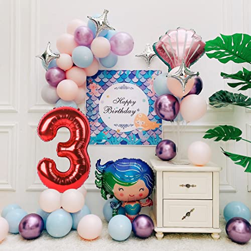 Image of 40 Inch Red Number 3 Balloon, 3rd Birthday Decoration Boys Girls