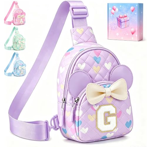 Birthday Gifts for Girls, Personalized Initial Pink Sling Bag for Kids, Custom Monogram Crossbody Fanny Pack Waist Bag Purse, Cute Adjustable Shoulder Bag for 3-12 Year Old Girls