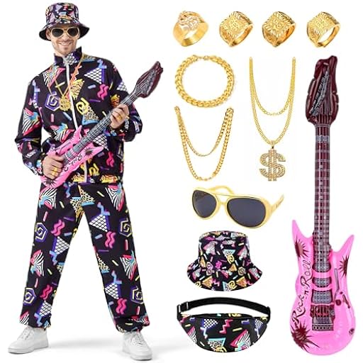 Cheffery Disfraz Años 80 90 Hombre, Disfraz Chandal Retro Años 80 Hombre con Chaqueta y Pantalones, Ropa Deportiva Años 80 13 Piezas, Disfraces Carnaval para Carnaval, Disco, Hip Hop, Fiesta, Cosplay | Ya disponible en tu tienda friki favorita! En mundofriki.es!