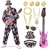 Cheffery Disfraz Años 80 90 Hombre, Disfraz Chandal Retro Años 80 Hombre con Chaqueta y Pantalones, Ropa Deportiva Años 80 13 Piezas, Disfraces Carnaval para Carnaval, Disco, Hip Hop, Fiesta, Cosplay