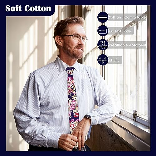 Image of Mantieqingway Men's Cotton Floral Neck Tie 2.56'' Printed Skinny Tie