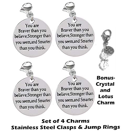 Set Of 4 Clip On Charms, Build Your Own Bracelet, Bag, Purse, Handbag, Message, Inspirational, Keychain, Zipper Pull, Jewelry2