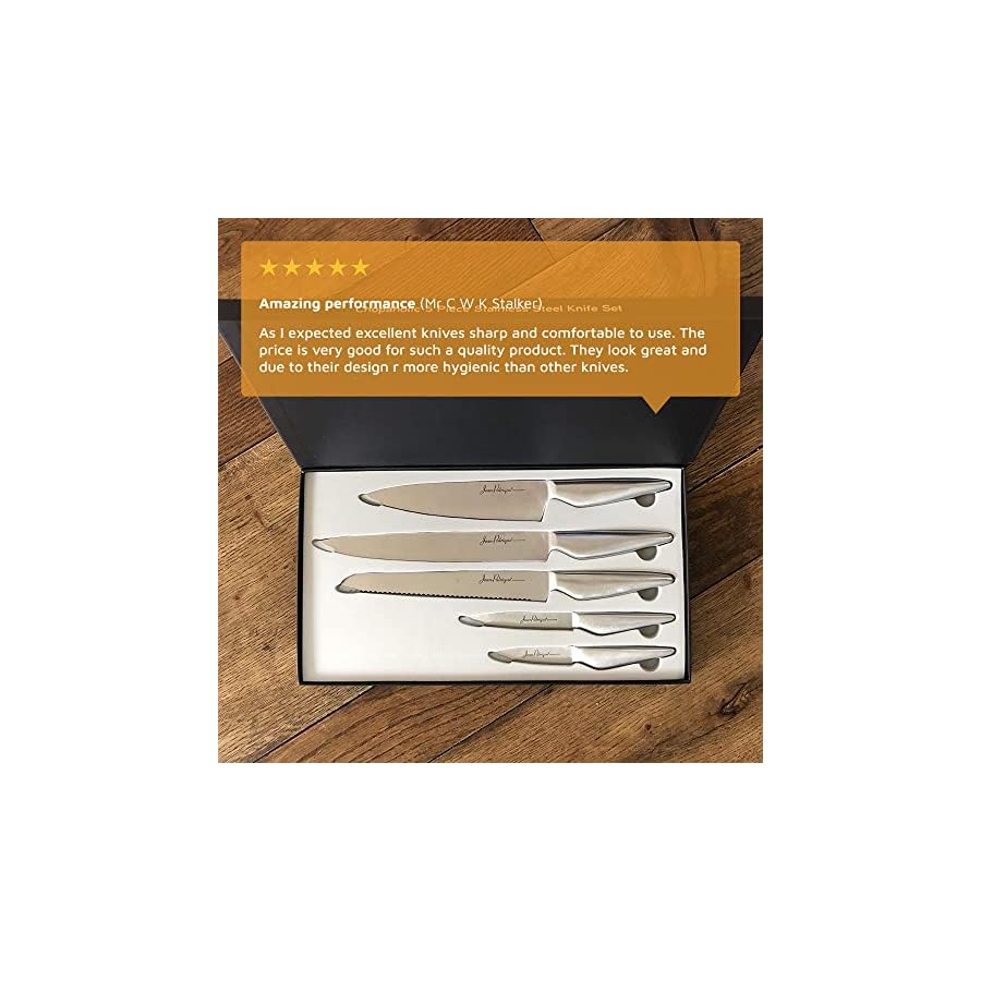 Jean-Patrique Chopaholic Kitchen Knife Set - 5 Knives Set for Kitchen - Stainless Steel Kitchen Knives with Carving Knife, Bread Knife, Chefs Knife, Utility Knife, Paring Knife Set