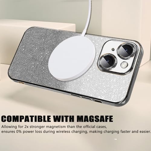 Image of Misscase for iPhone 14 Magnetic Glitter Case Compatible with MagSafe,Full Protection Slim Shockproof Anti-Scratch Case with Camera Lens Protector Logo View Dust-Proof Net for Women Black