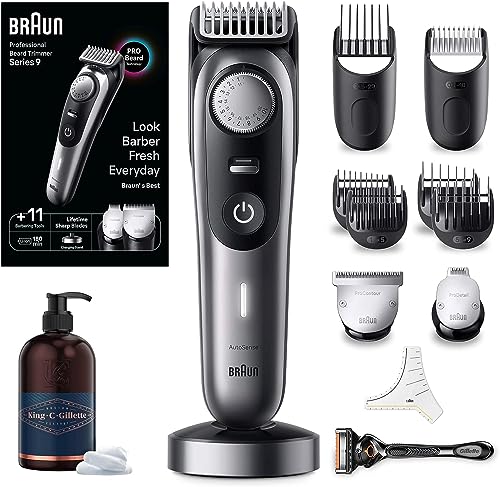 Braun Series 9 BT9440 Recortadora de Barba, Máquina de Cortar Pelo, Cortapelos Hombre + King C. Gillette Gel para Barba y Rostro Hombre con Agua de Coco, Aceite de Argán y Aceite de Aguacate, 350 ml