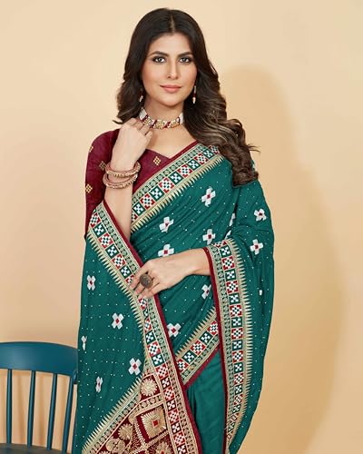 Image of Jaanvi fashion Women's Pasapalli Design Sambalpuri Silk Saree with Swarovski Work & Blouse Piece