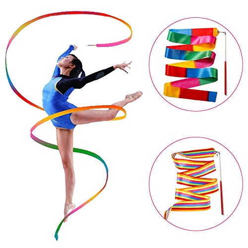 Ceqiny 6 stks Dans Linten met Wand 2 Meter Ritmische Gymnastiek Lint Regenboog Streamers Dance Streamer Ritme Sticks Art… - Image 4