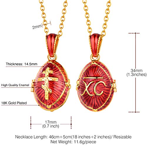 U7 Orthodox Cross Pendant 18K Gold Plated Red Enamel Locket Necklace For Women Girls #TOP4