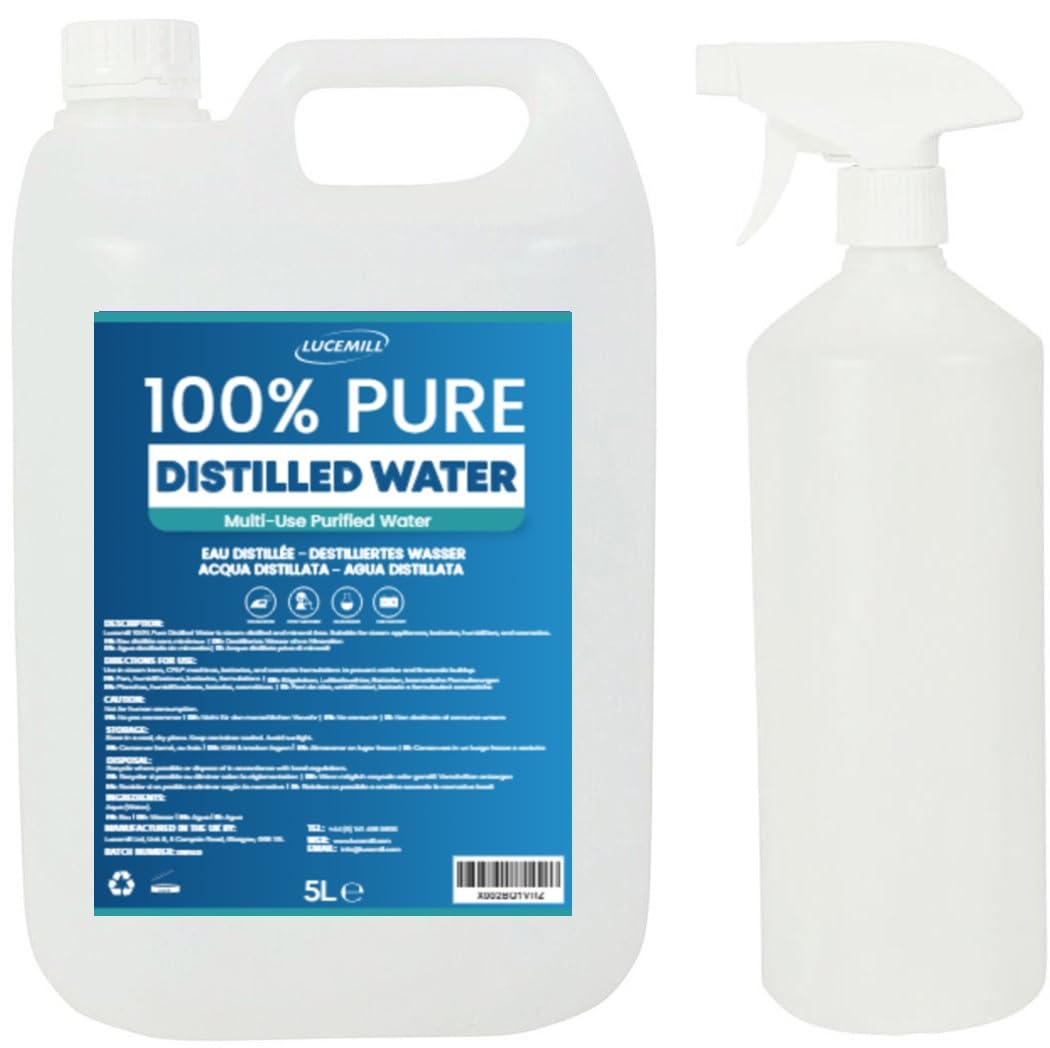 Distilled Water | 5 Litre | Distilled Water for CPAP Machines, Irons, Cleaning Machines and More | Made in the UK I Comes with Empty Spray Bottle
