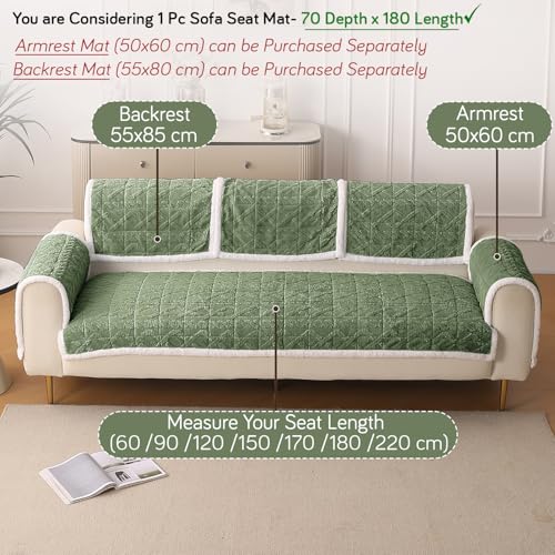 Image of HOKIPO 'Italian Caelora' Luxury Jacquard Plush Sofa Cover Mat | Make Your Own Sofa Cover Set, Mat Length 70(D) x 180(L) cm, Sage Green (AR-5959-GRN)