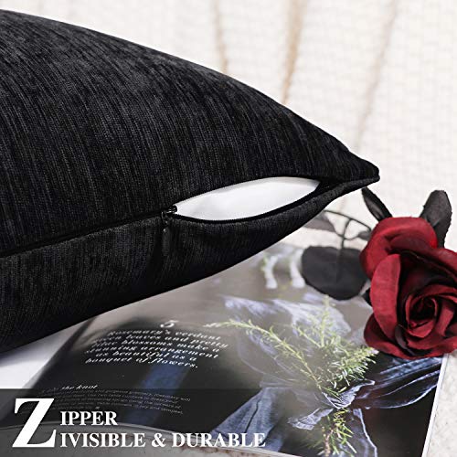 Brawarm Chenille Throw Pillow Covers 18X18 Inches - Black Chenille Pillow Covers Pack Of 2, Solid Dyed Soft Chenille Pillow Cases For Couch Sofa Bed Home Decoration #TOP5
