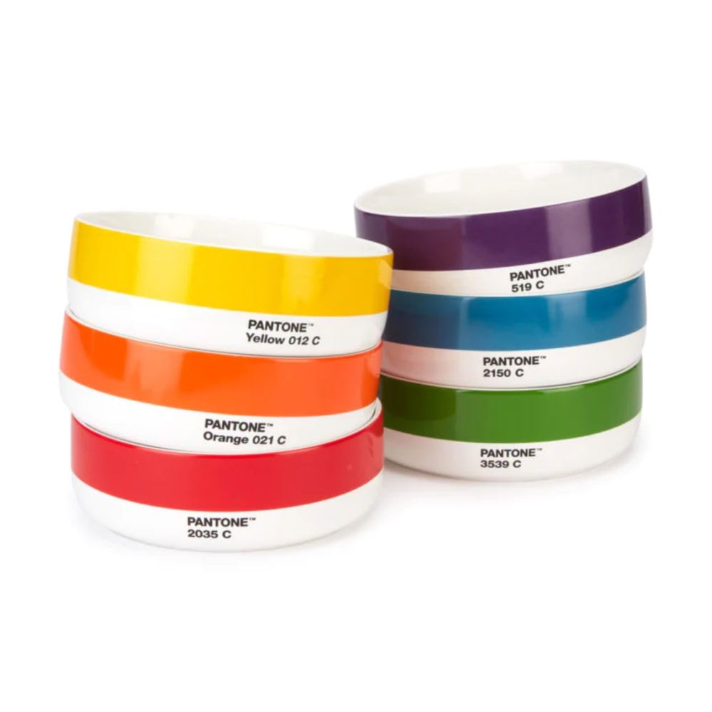 Lot De 6 Bols à Céréales PANTONE Par Copenhagen Design – Porcelaine, 500ml – Couleurs Jaune, Orange, Rouge, Vert, Bleu, Violet – Boîte Cadeau – Hommage à Johannes Itten