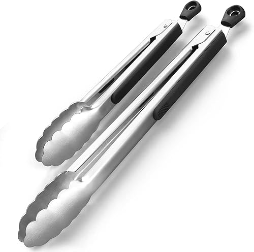 Pinzas para barbacoa paquete de 2 pinzas de cocina juego de pinzas AOOSY Premium para cocinar barbacoa extra largas anchas borde festoneado pinzas