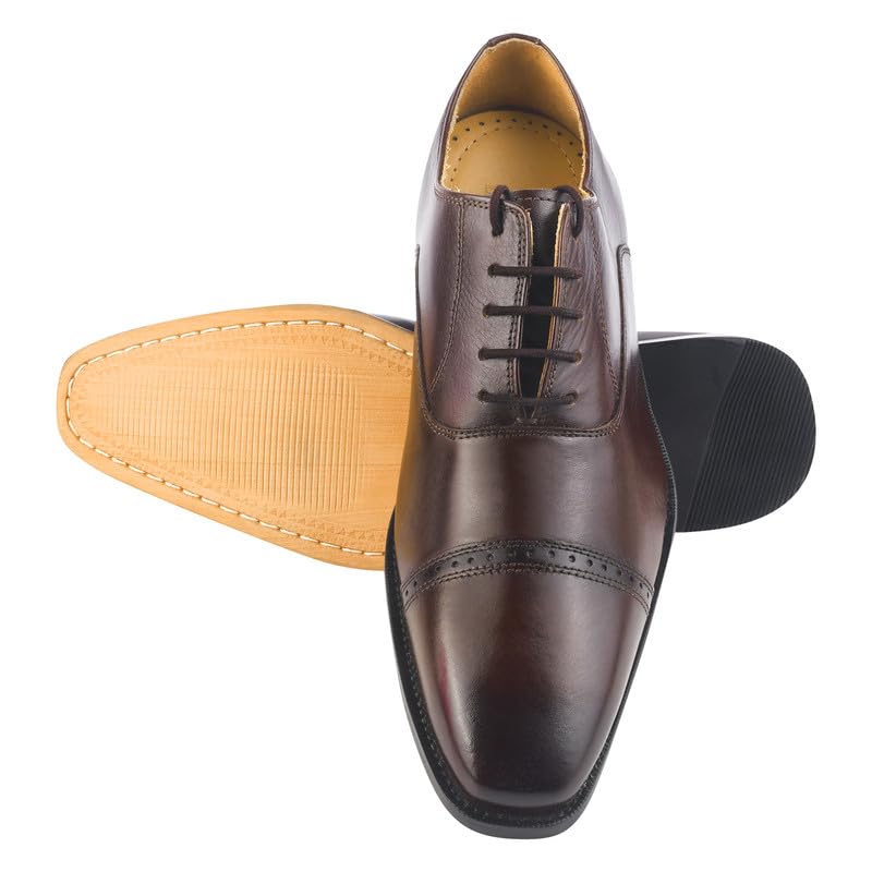 Image of LIBERTYZENO Mens Tread Design & Plain Genuine Leather Lace Up Oxford Dress Shoes for Easter Gift