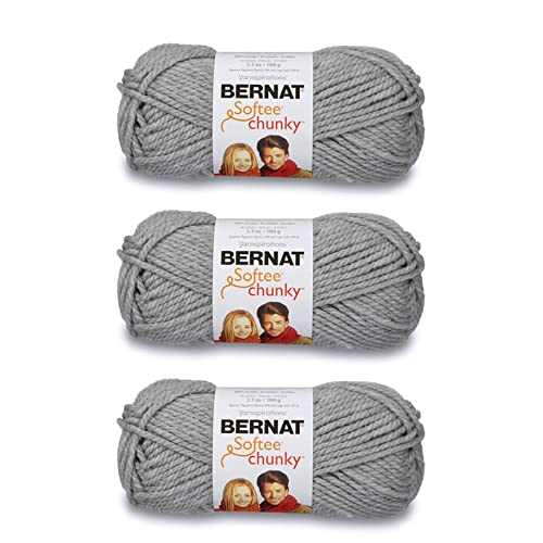 Image of Bernat Softee Chunky 3-Pack Yarn, 2.8oz, Super Bulky 6 Gauge -Grey Heather - Machine Wash & Dry
