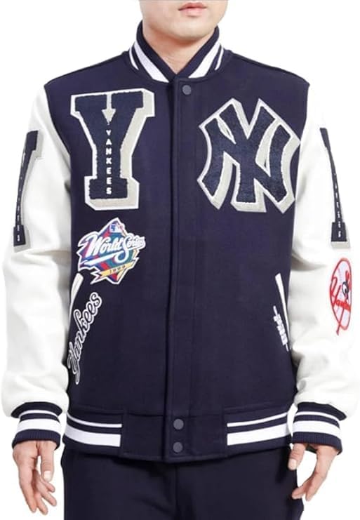 Mens New York Letterman Yankees Mash Up Varsity Jacket Mens NY College Baseball Varsity Bomber Jacket