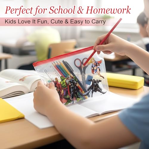 Image of GLUN Cartoon Print Pencil Pouch for Boys, Pack of 16 All Multi Translucent Printed Stationary Bag Organiser for School, Multi-Purpose Bag