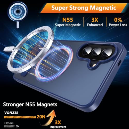 Image of Elzzi MagSafe Compatible Case for Samsung A57 Translucent Matte Bottom Kickstand Shockproof Slim Anti-Fingerprint Magnetic Hybrid Protective Cover (Navy)
