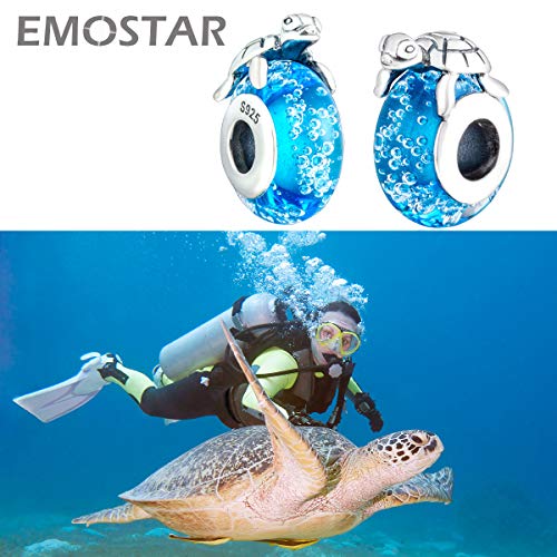 Sea Turtle Charms, 925 Sterling Silver Sea Tortoise On Blue Murano Glass Bead, Fits Pandora Ocean Hawaii Bracelet, Summer Gifts For Mothers Day/Fathers Day/Christmas #TOP1