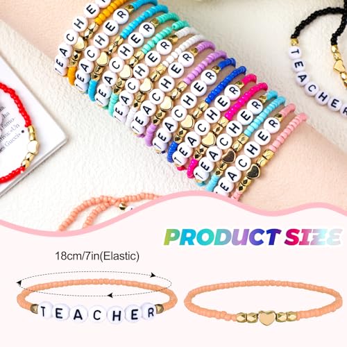 24 Pcs Back to School Teacher Beaded Bracelet Thank You Gifts for Teachers Appreciation Gifts for Women Heishi Stretchy Bracelet Present from Student4