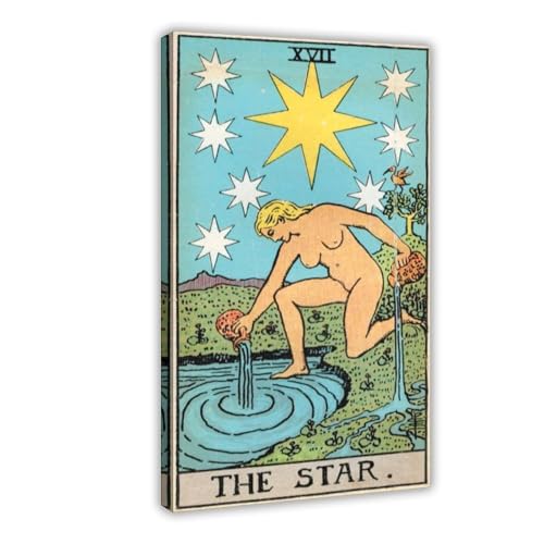Impression tarot The Star sur toile de qualité avec suspension en bois noble pour bureau de standing