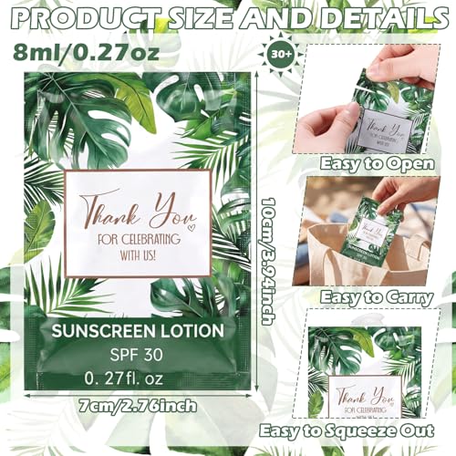 Image of Loopeer 60 Pcs Mini Sunscreen Bulk Travel Size Sunscreen Packet 0.27 Fl. Oz. SPF 30 Water Resistant Mini Sunblock Beach Lotion Pool Summer Vacation Gift for Women Summer Party (Tropical Leaves)