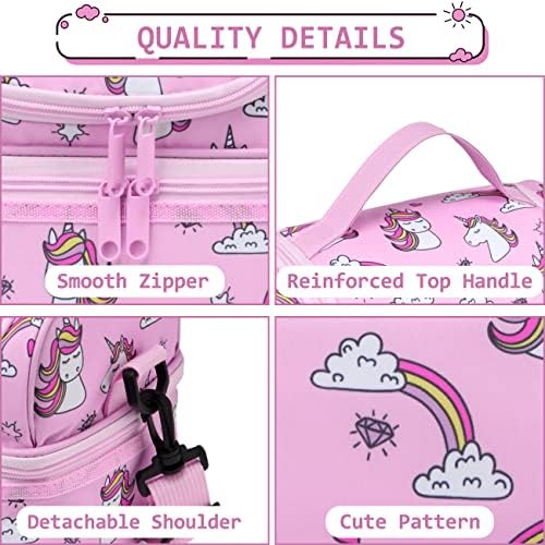 Girls Lunch Box, Chase Chic Insulated Unicorn Lunch Bag for Kids, Lightweight Waterproof Cooler Bag in Dual Compartment, Leak-Proof Lunch Organizer Snack Bag for School Picnic