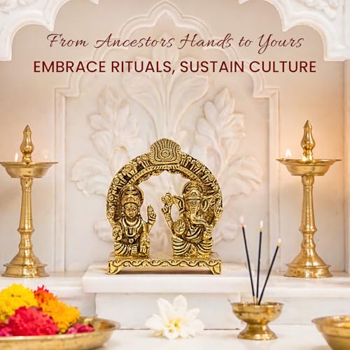 Image of Habere India-All the Cultures Fabricating India Brass Lakshmi Ganesh Idol Set for Pooja Room | Pure Brass Lakshmi Ganesh Murti for Home | Decorative Statue for Mandir (Design10: L7 x W2 x H8 cm)