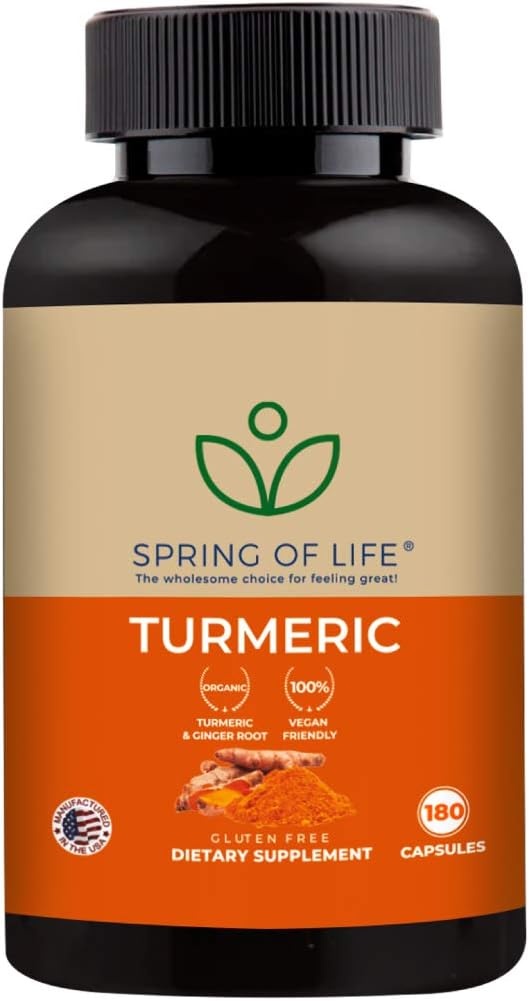 Spring of Life Turmeric Curcumin with Bioperine 1500mg – with 95% Curcuminoids – Extra Strength Formula for Maximum Absorption, Joint Comfort & Mobility – Gluten Free - 180 Veggie Caps