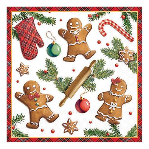 20 Servietten Weihnachten Lebkuchenfiguren und Zweige als Tischdeko....