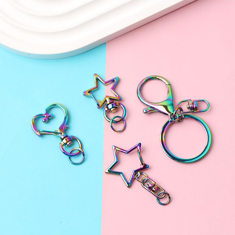 Ximimark 8pcs Iridescent Pentagram Keychain With Connector Extension Chain Key Hook Chain Jewelry Rainbow Split Ring Lobster Clasp image 3