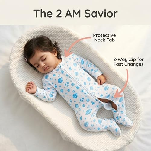 Image of The Mom Store Baby Zipper Romper For Boys And Girls | Cotton | Soft And Comfortable Infant Bodysuit | Trendy Stylish Sleepsuit Nightsuit For Newborn Baby | Printed | Unisex Sleep Wear
