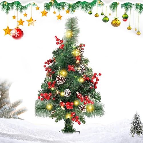 Luces de estaca para árbol de Navidad, luces de jardín para árbol de Navidad, luces de paisaje alimentadas por pilas con 20 LED, luz de con bayas y piñas de pino para exteriores, ,