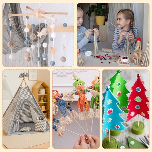 DOITEM 50 Stück unbehandelte Naturholz-Dübelstangen Hartholzstäbchen für Handwerk und Heimwerker (200 mm x 5 mm)