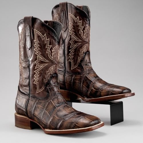 Joe Boots Alligator Premium Leather Print Square Toe Western Cowboy Boot 1.5 Heel Embroider Tabacco Color2