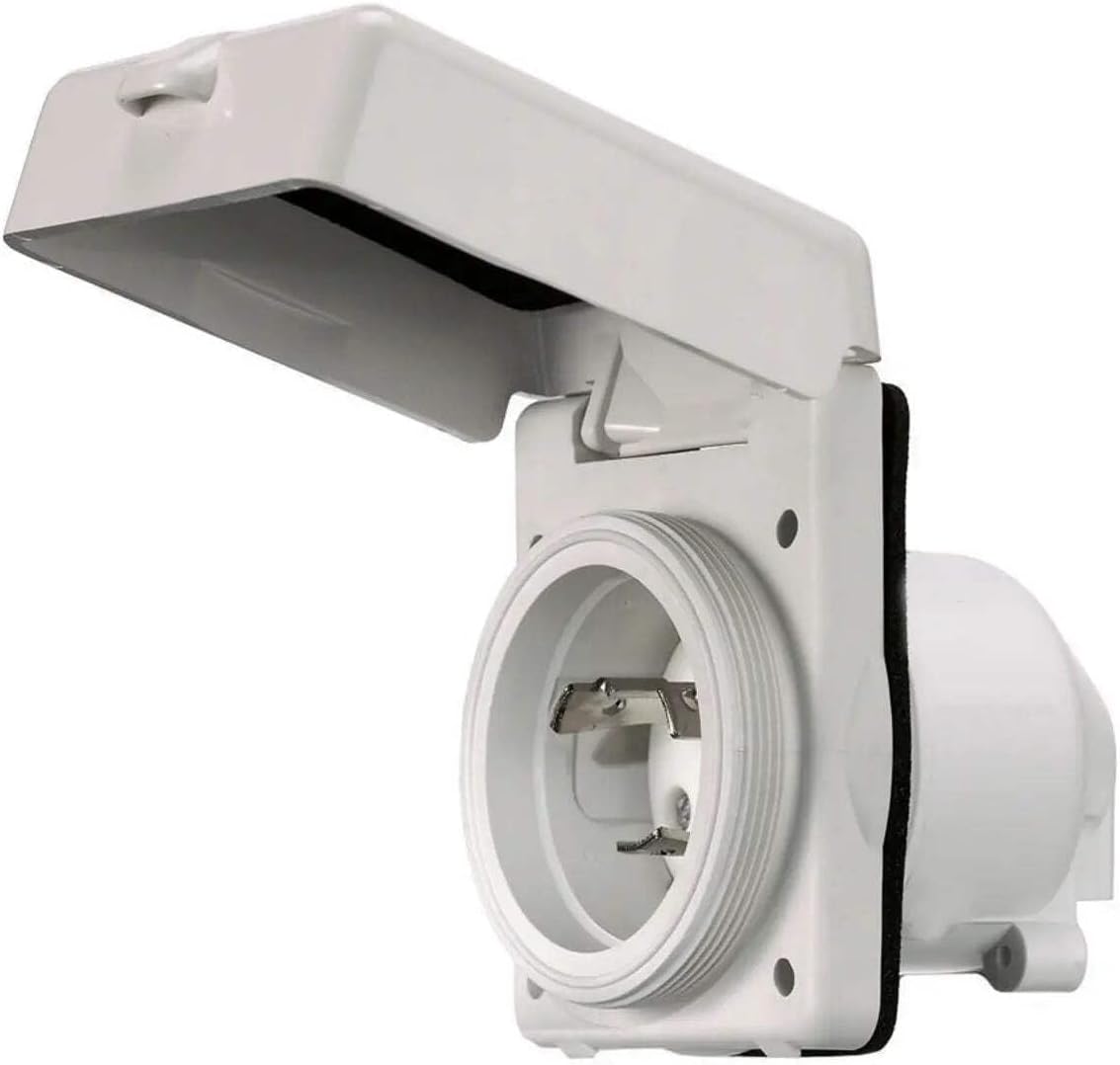 Hubbell - HBL303NM - White Flanged Locking Inlet, 30 Amps, 120VAC Voltage, NEMA Configuration: L5-30P