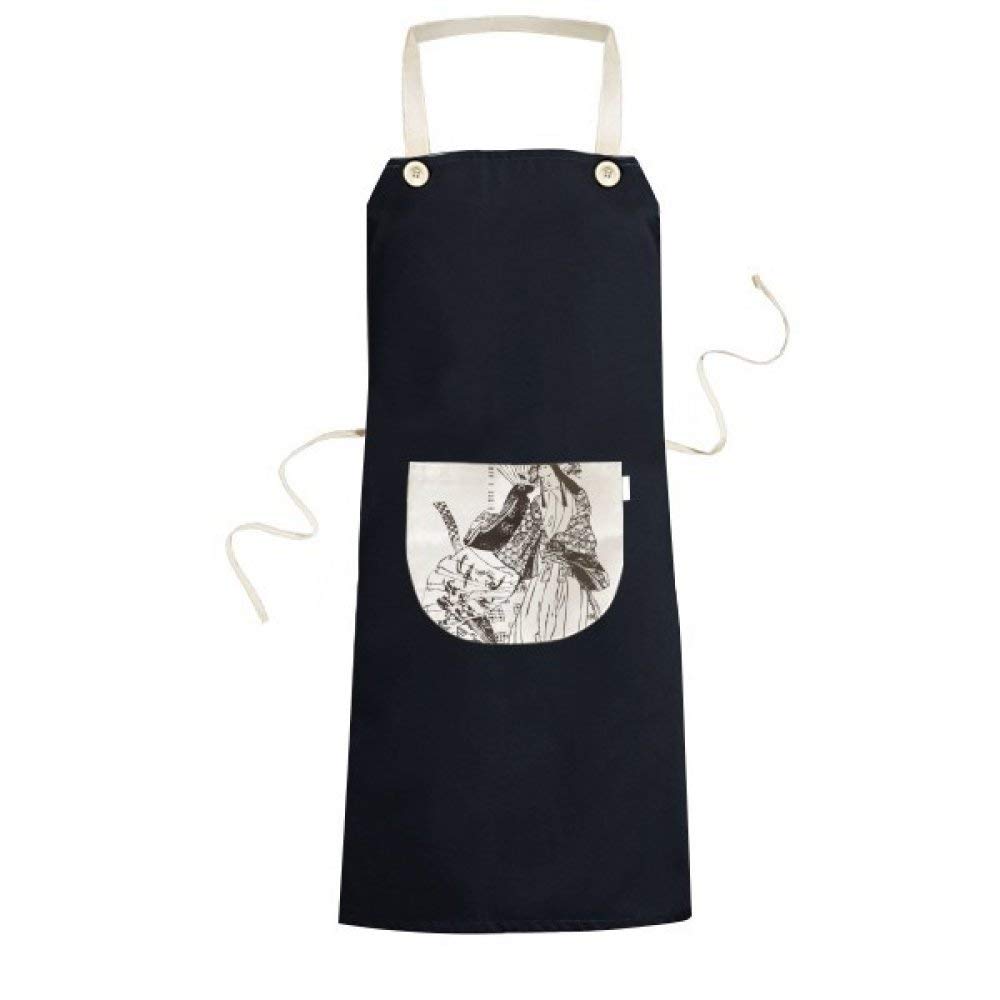 Kimono femme sakura noir avec tablier de cuisine japonais imprimé dessin art à poche