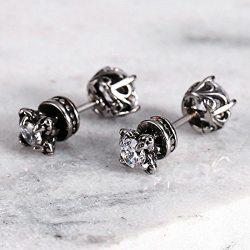 Beydodo Fashion Earrings For Women White Cubic Zirconia Earrings Men Stainless Steel Gothic Earrings Reversible #TOP5