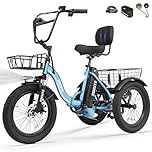 ESKUTE Adult Electric Trike Bike 1200W High-Power Motor & 499Wh Removable Battery 18x3.0 Fat Tire Foldable 3-Wheel, 18MPH Assisted Pedalling Blue with Acc