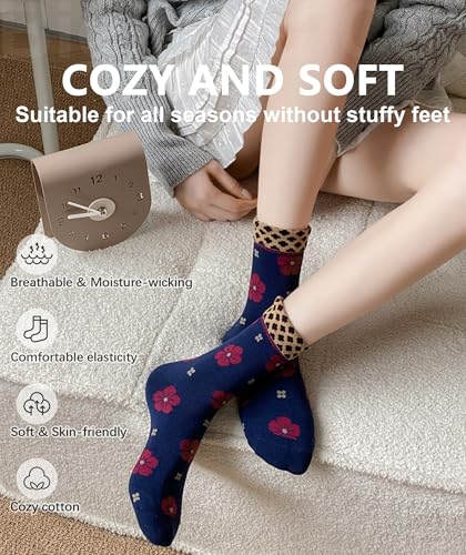 Image of IIG Womens Novelty Cotton Crew Socks Cute Animals Socks Fun Flower Socks (fit women's shoe size 5-9)